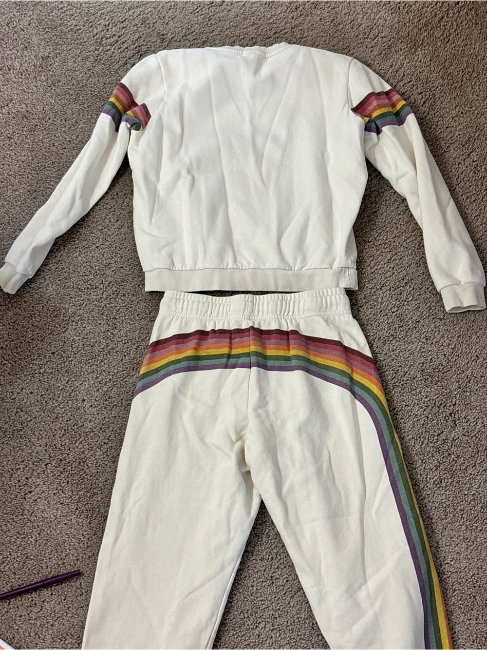 White Rainbow Stripe Sweatpants Set